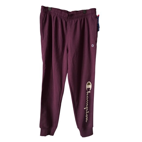 NWT Champion Purple Joggers Powerblend Standard Fit Plum Logo Down Leg Large - Picture 2 of 9